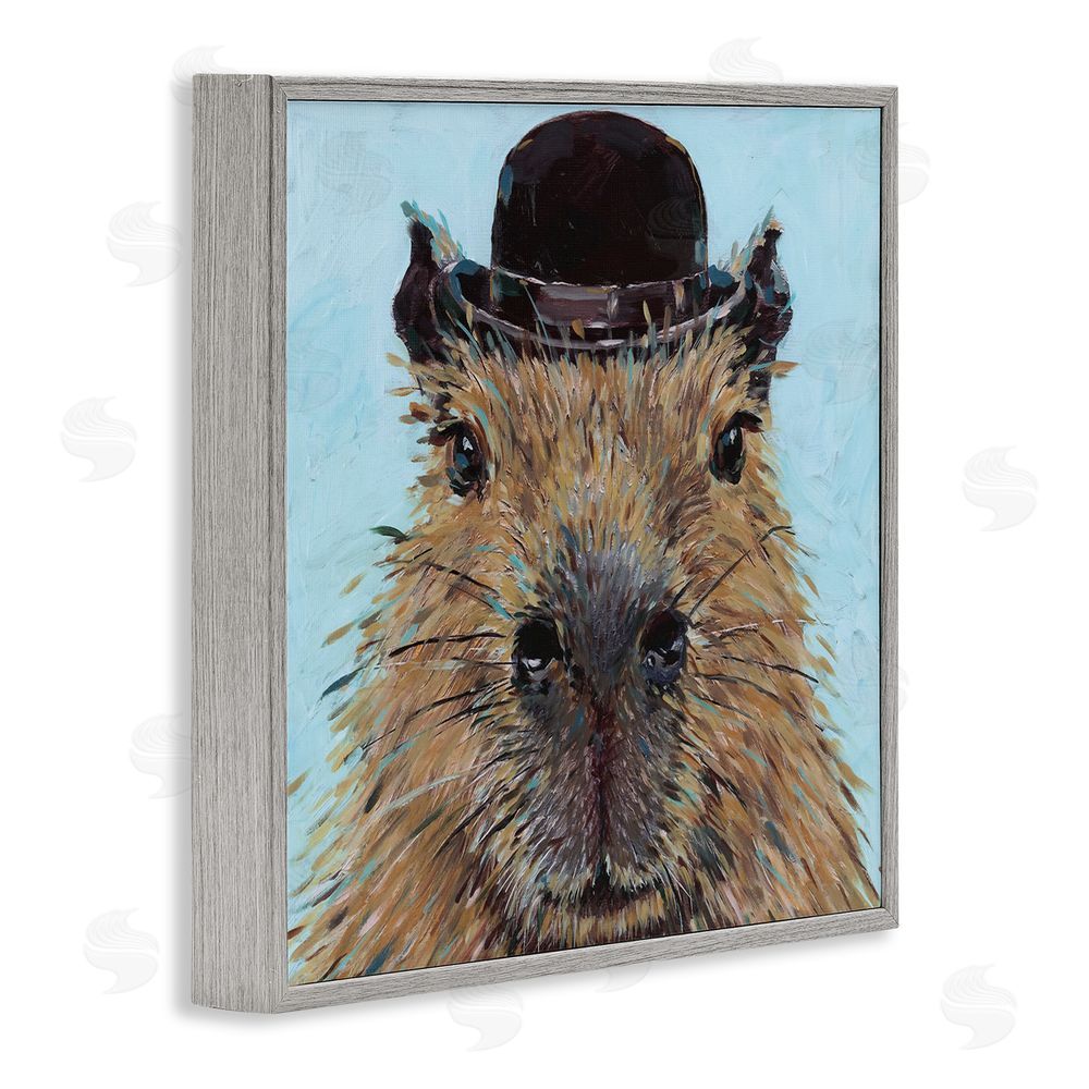 Studio Bautista Closeup Capybara with Hat Gray Framed Giclee Wall Art Print