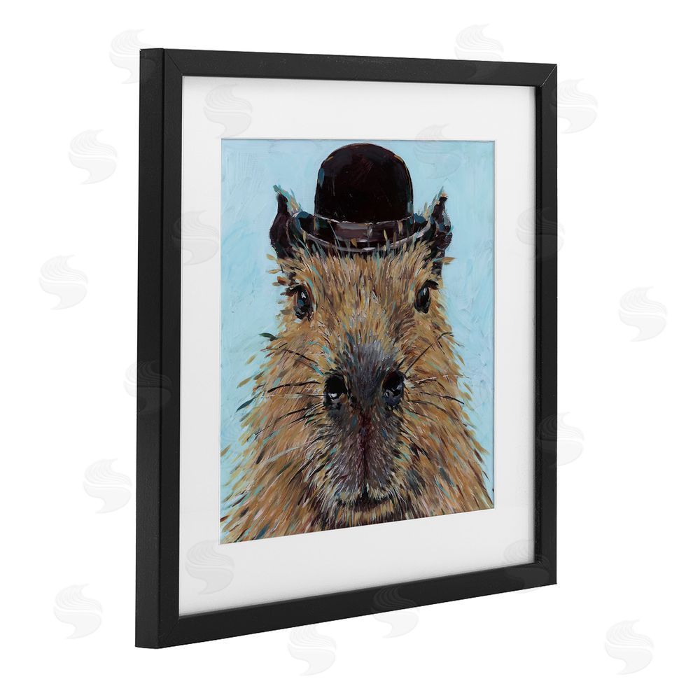 Studio Bautista Closeup Capybara with Hat Black Framed Print Under Glass with White Mat Wall Art