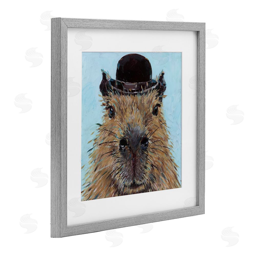 Studio Bautista Closeup Capybara with Hat Gray Framed Print Under Glass with White Mat Wall Art