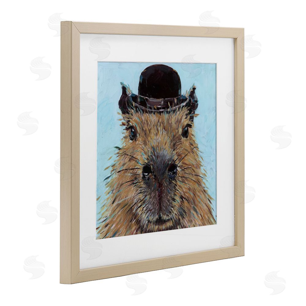 Studio Bautista Closeup Capybara with Hat Birch Framed Print Under Glass with White Mat Wall Art
