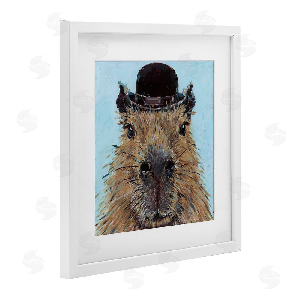 Studio Bautista Closeup Capybara with Hat White Framed Print Under Glass with Mat Wall Art