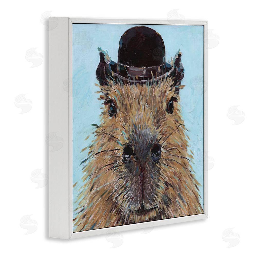 Studio Bautista Closeup Capybara with Hat White Framed Giclee Wall Art Print