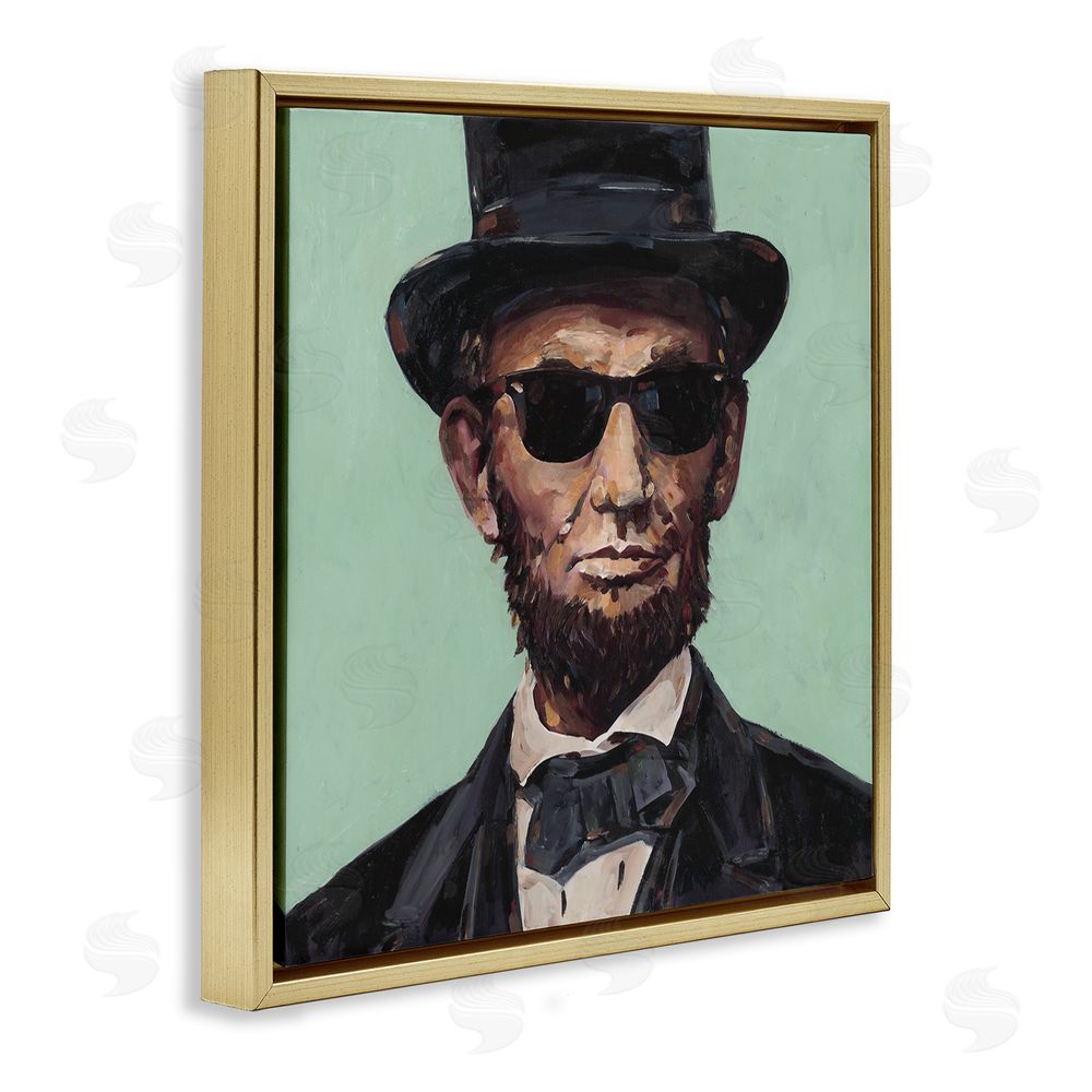 Studio Bautista Honest Abe With Shades Gold Floating Frame Canvas Wall Art Print