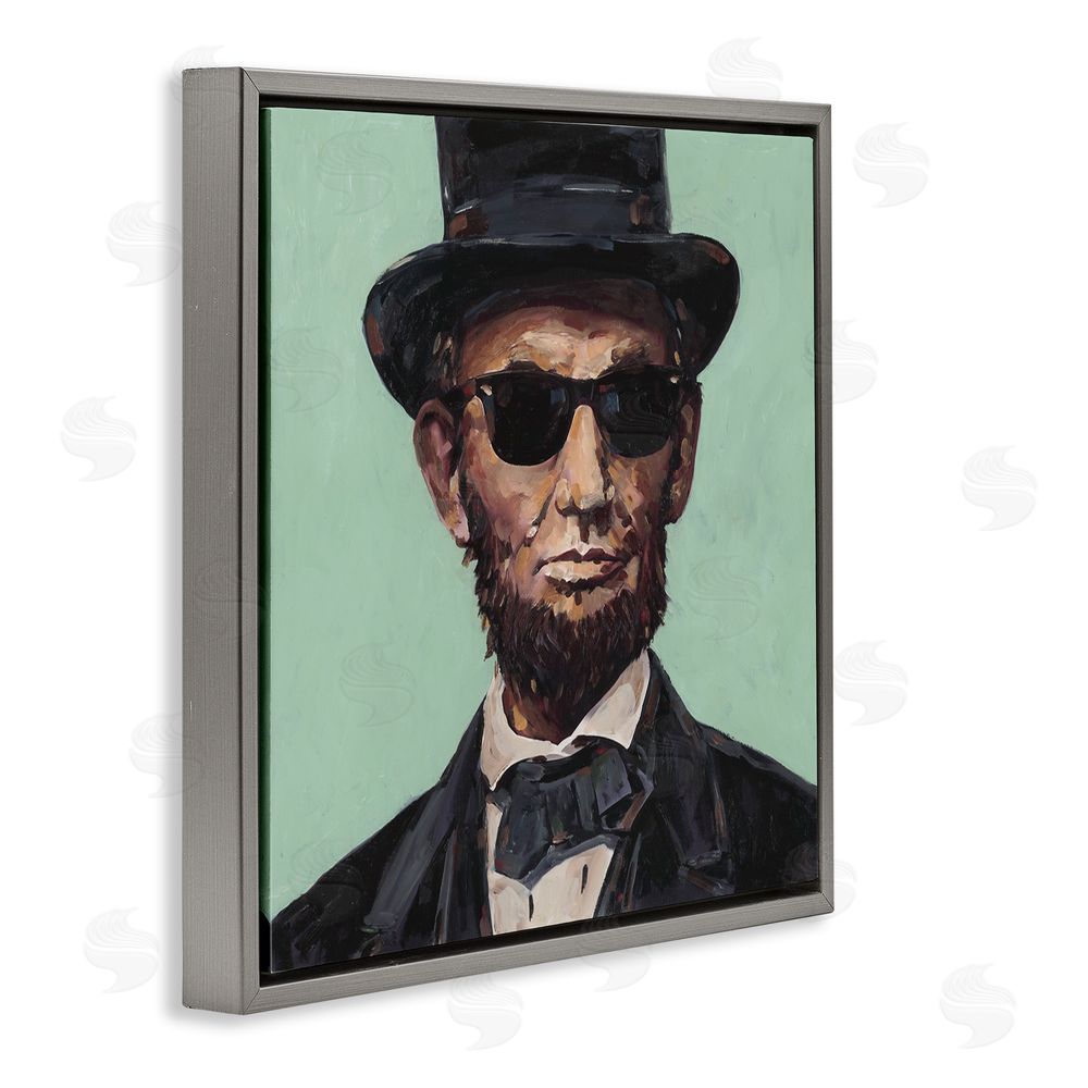 Studio Bautista Honest Abe With Shades Gray Floating Frame Canvas Wall Art Print