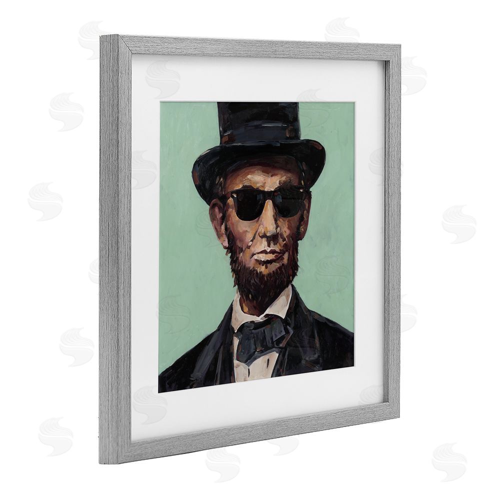 Studio Bautista Honest Abe With Shades Gray Framed Print Under Glass with White Mat Wall Art