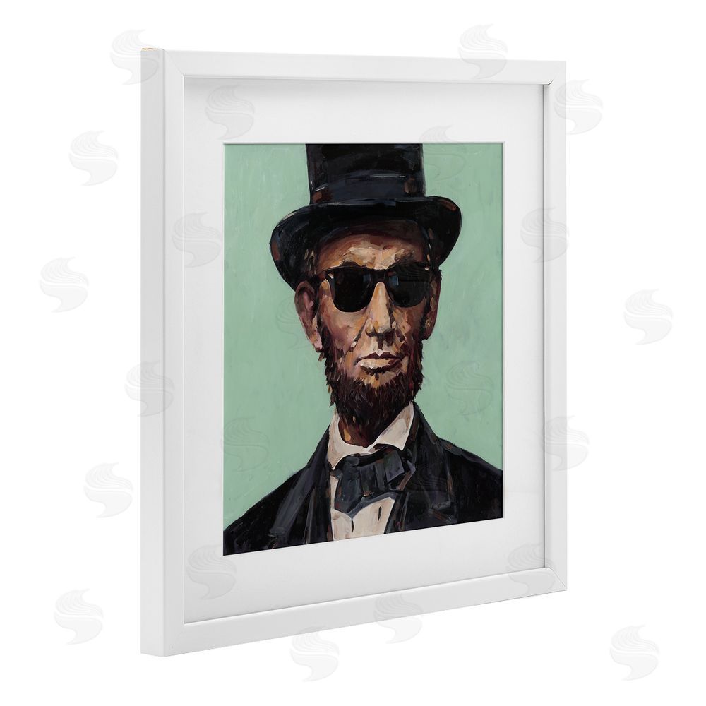 Studio Bautista Honest Abe With Shades White Framed Print Under Glass with Mat Wall Art