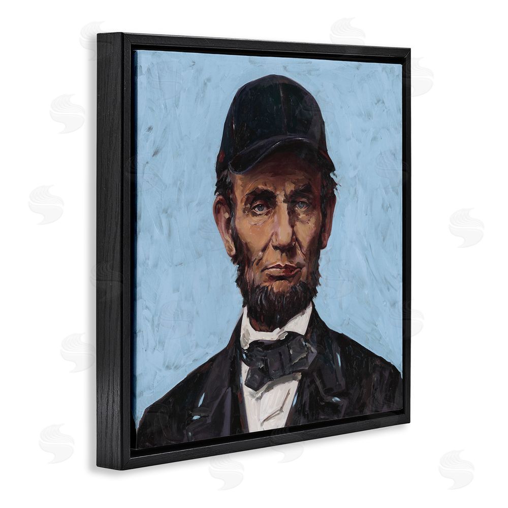 Studio Bautista Honest Abe with Baseball Cap Black Floating Frame Canvas Wall Art Print