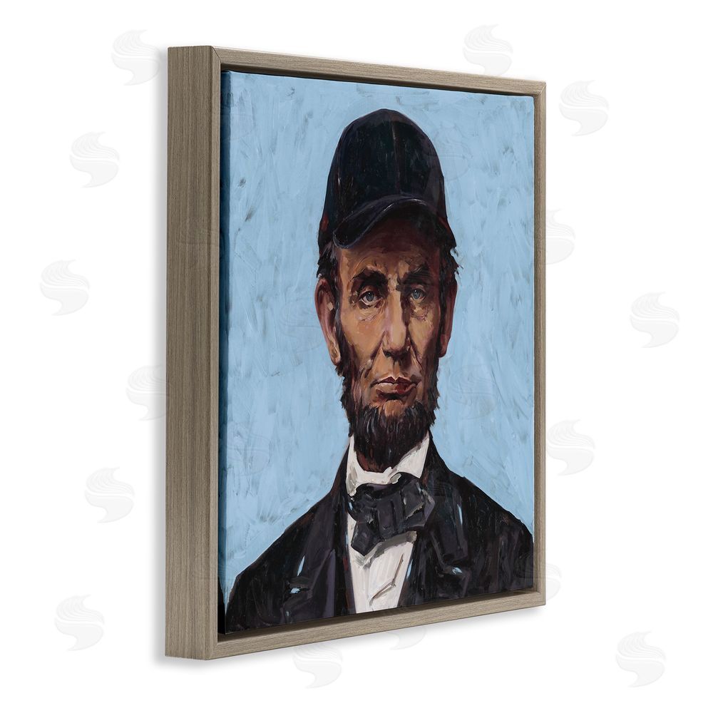 Studio Bautista Honest Abe with Baseball Cap Brown Floating Frame Canvas Wall Art Print