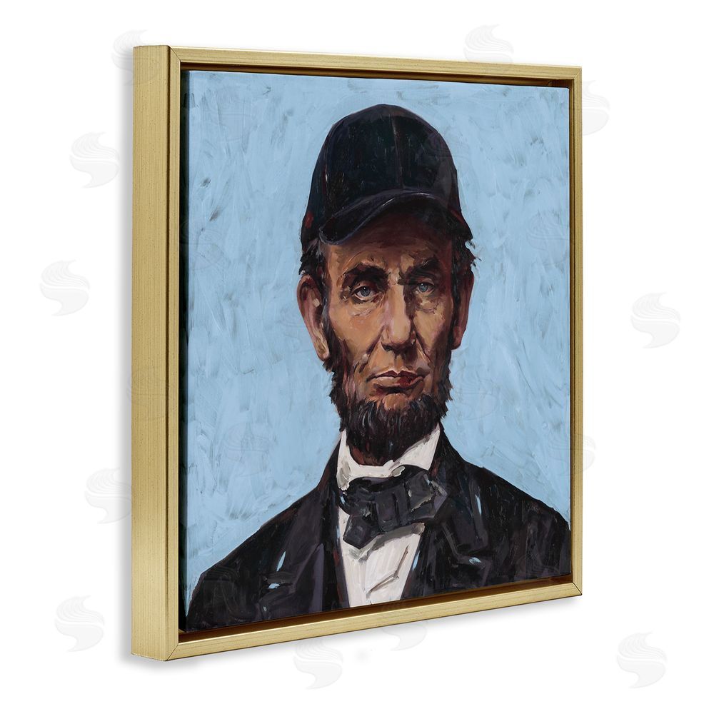 Studio Bautista Honest Abe with Baseball Cap Gold Floating Frame Canvas Wall Art Print