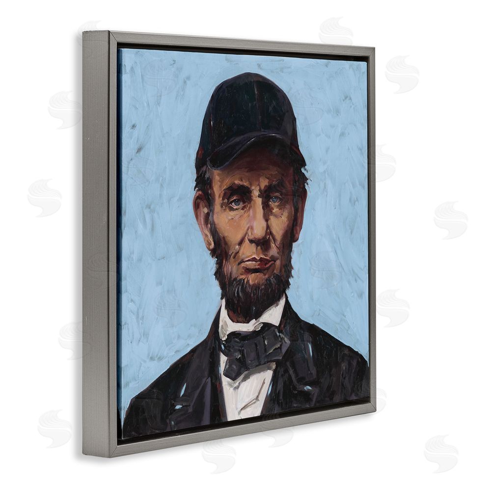 Studio Bautista Honest Abe with Baseball Cap Gray Floating Frame Canvas Wall Art Print