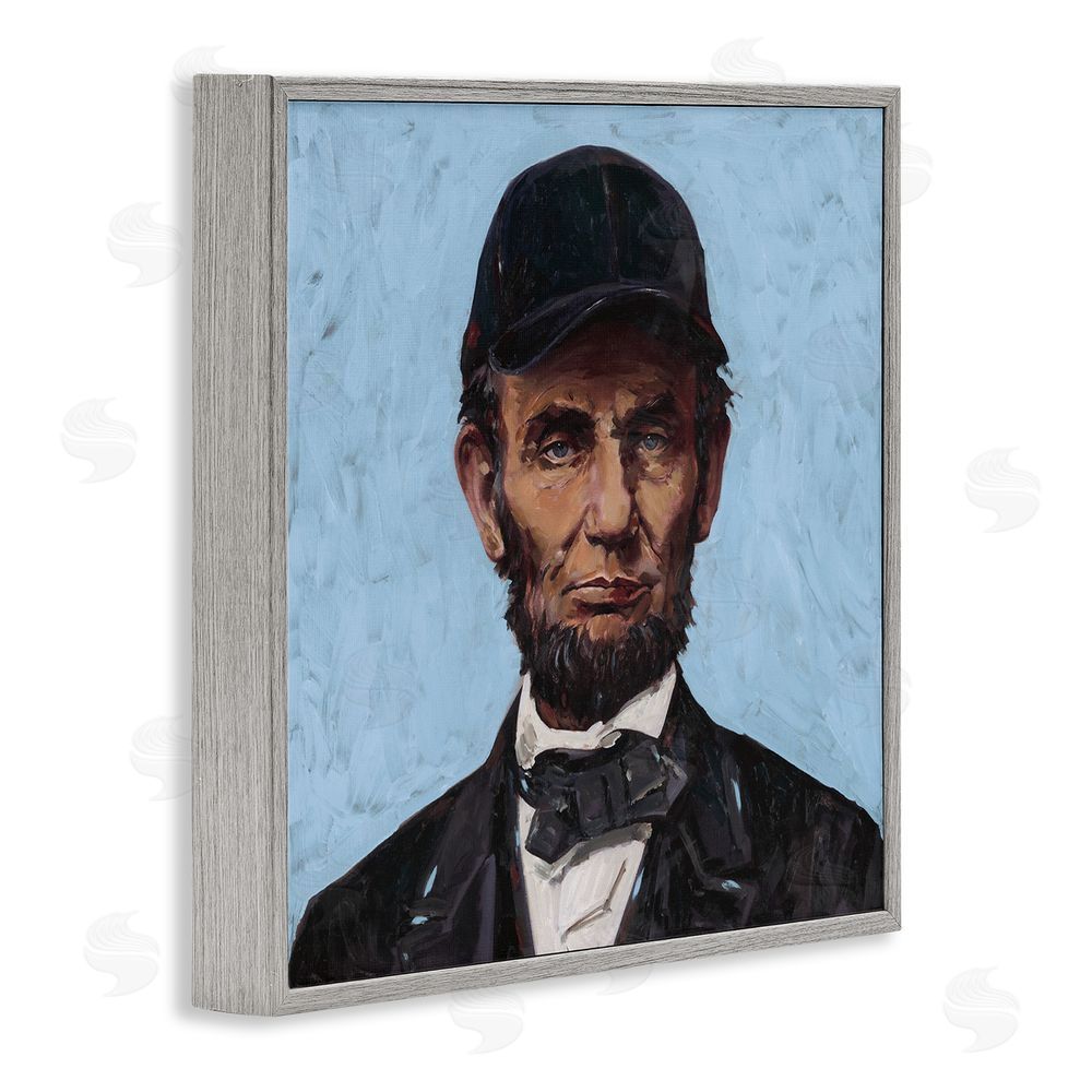 Studio Bautista Honest Abe with Baseball Cap Gray Framed Giclee Wall Art Print