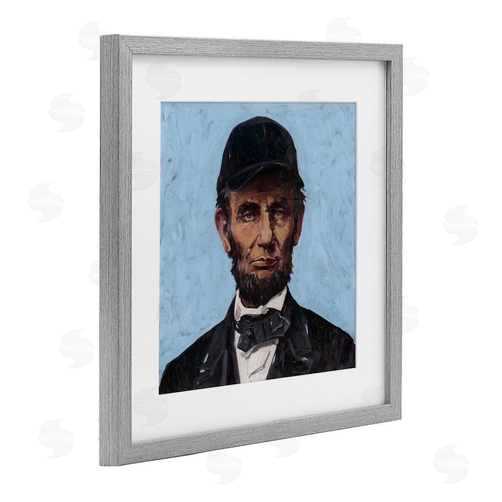 Studio Bautista Honest Abe with Baseball Cap Gray Framed Print Under Glass with White Mat Wall Art