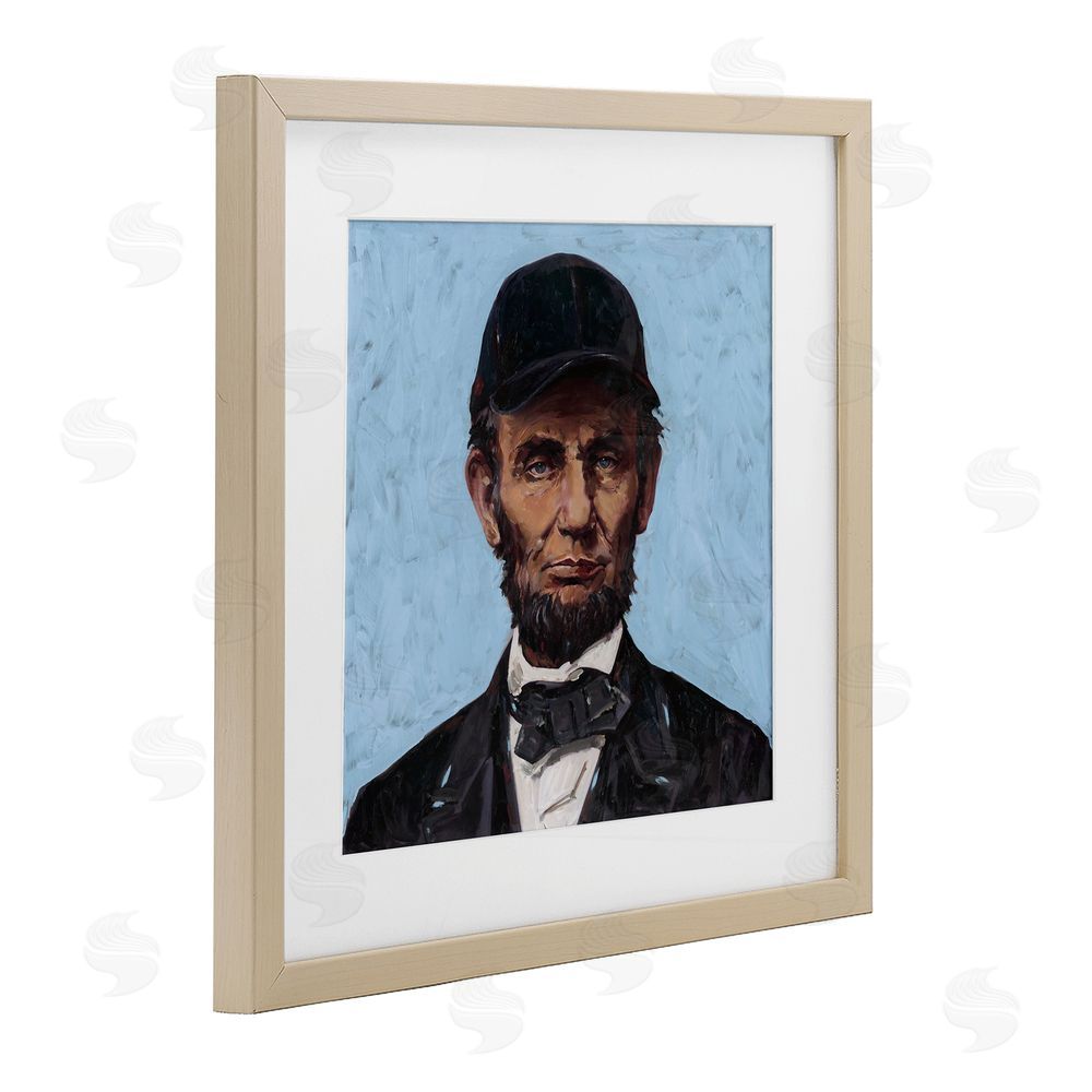 Studio Bautista Honest Abe with Baseball Cap Birch Framed Print Under Glass with White Mat Wall Art