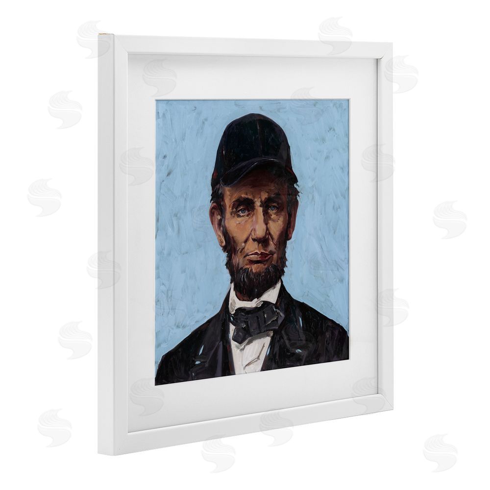 Studio Bautista Honest Abe with Baseball Cap White Framed Print Under Glass with Mat Wall Art