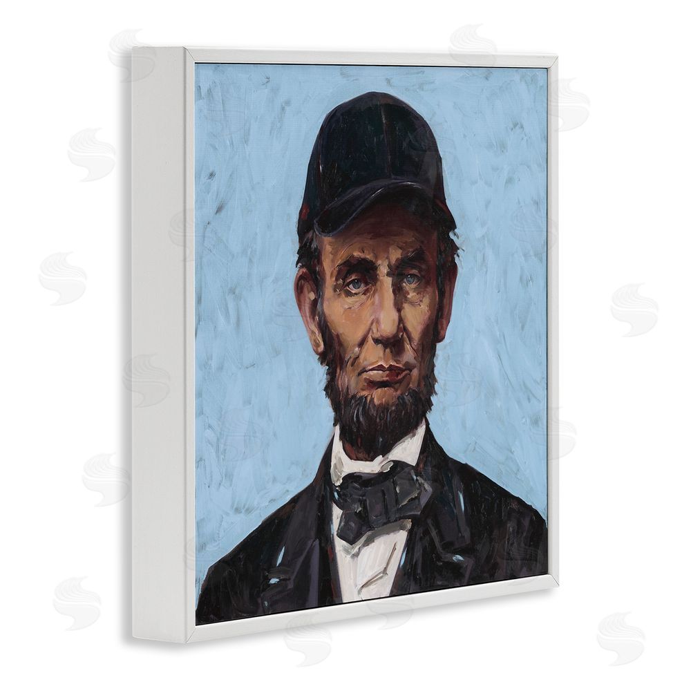 Studio Bautista Honest Abe with Baseball Cap White Framed Giclee Wall Art Print