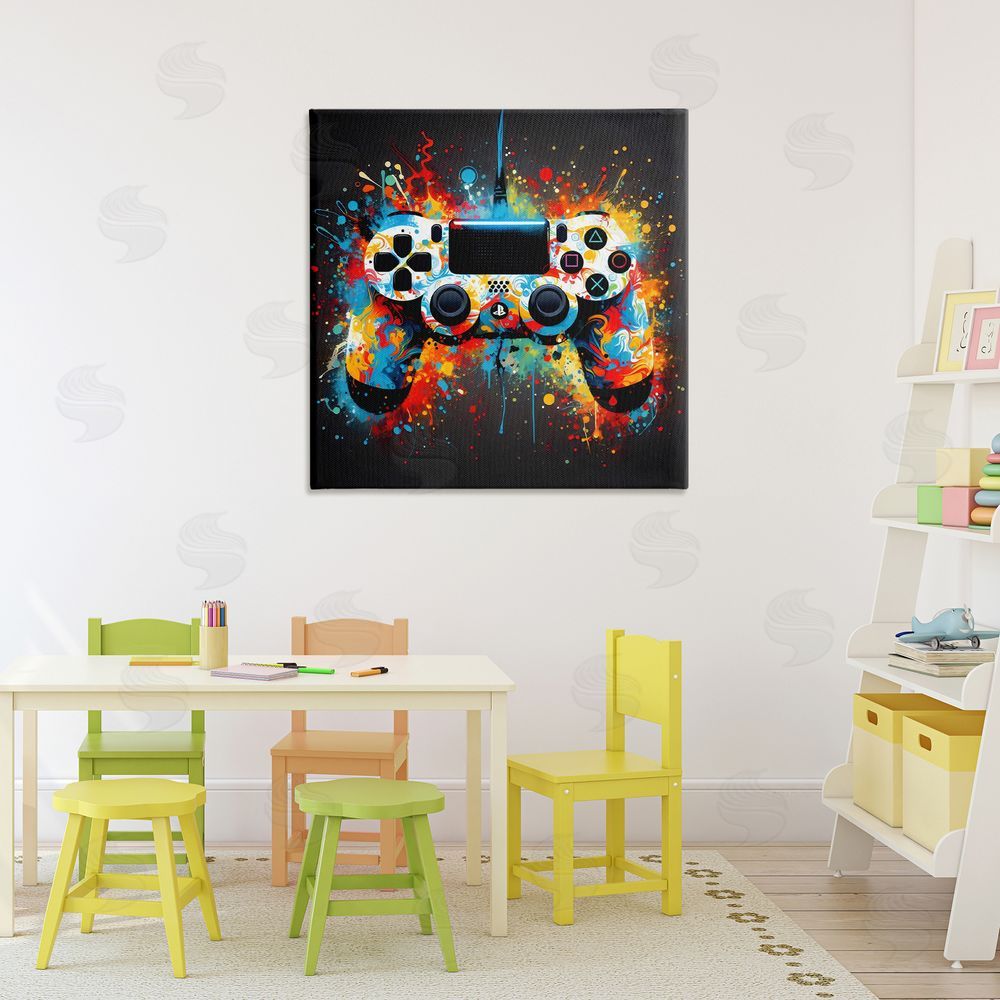 Creative Studio Colorful Controller Swirl Stretched Canvas Wall Art in Room