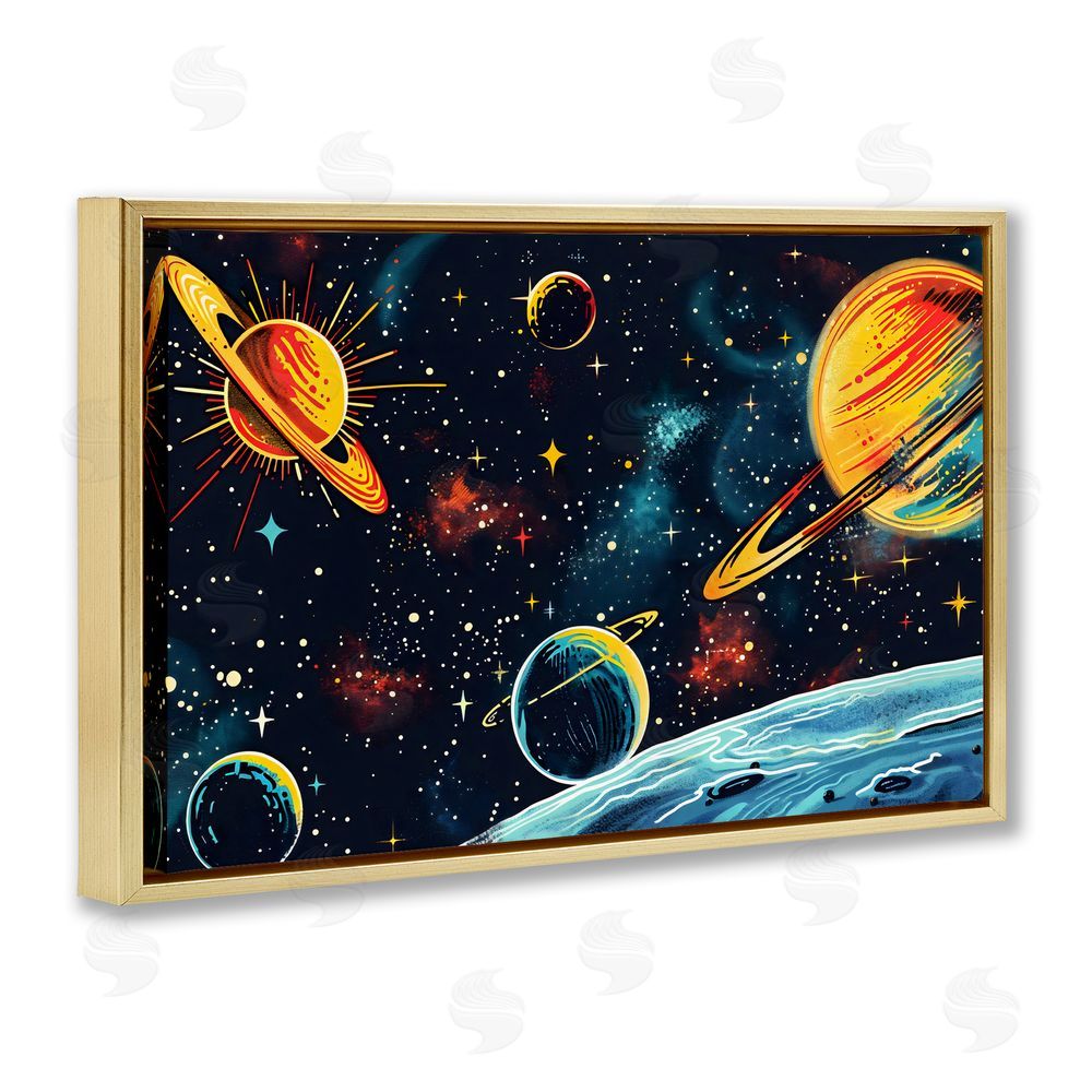 Creative Studio Black Lit Galaxy Panorama Gold Floating Frame Stretched Canvas Wall Art Print