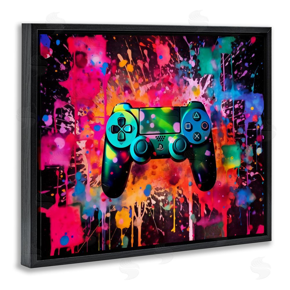 Creative Studio Vibrant Gamepad Burst Black Floating Framed Canvas Wall Art Print