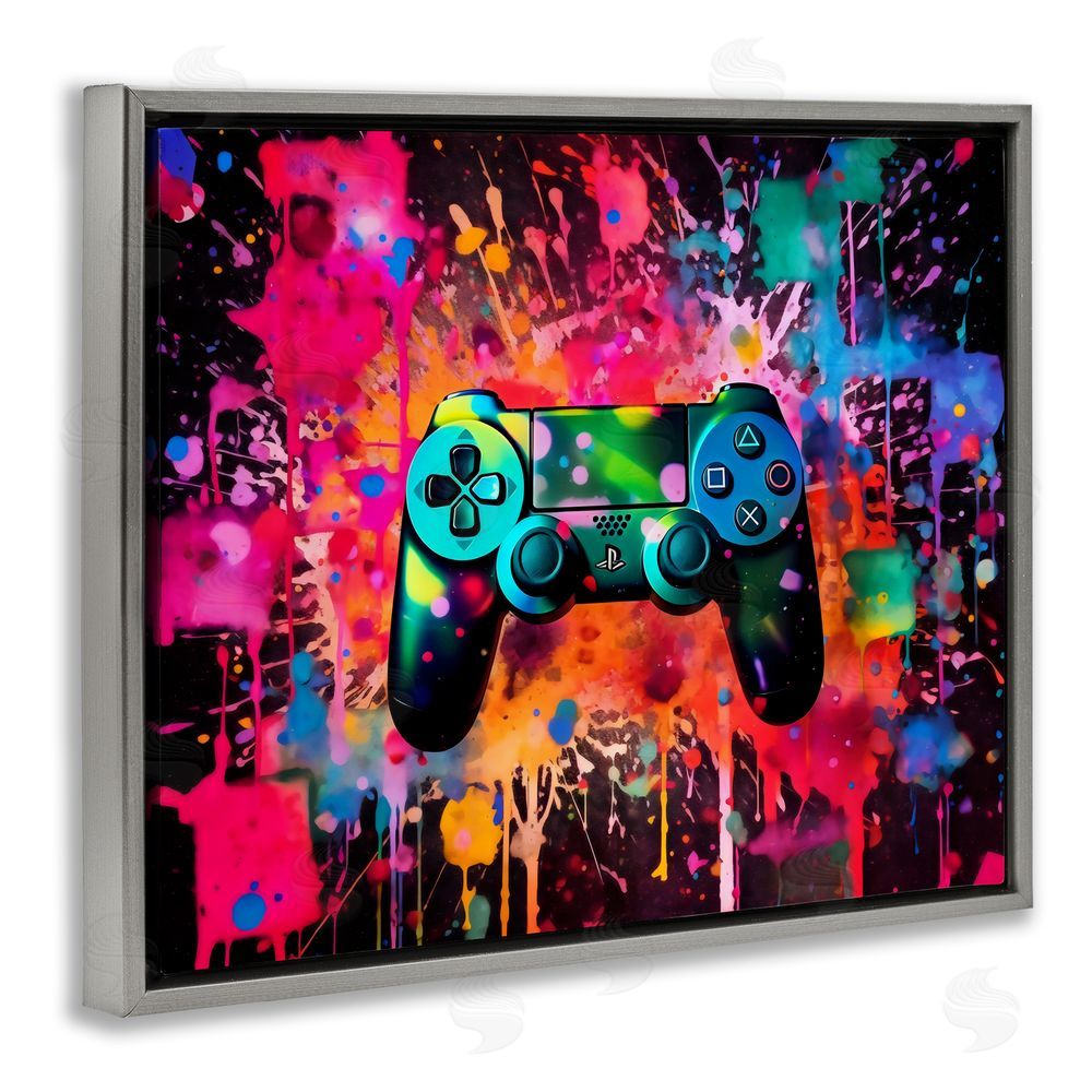 Creative Studio Vibrant Gamepad Burst Gray Floating Framed Canvas Wall Art Print
