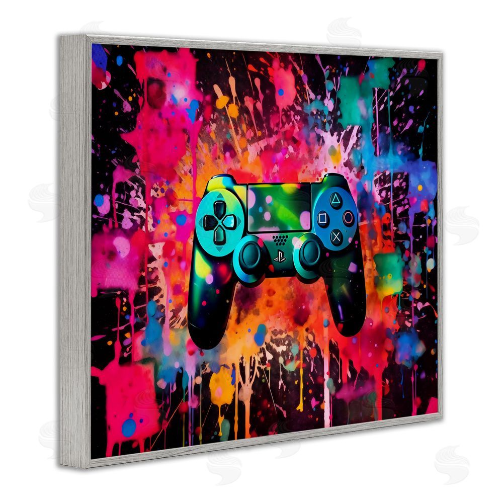 Creative Studio Vibrant Gamepad Burst Gray Framed Giclee Wall Art Print