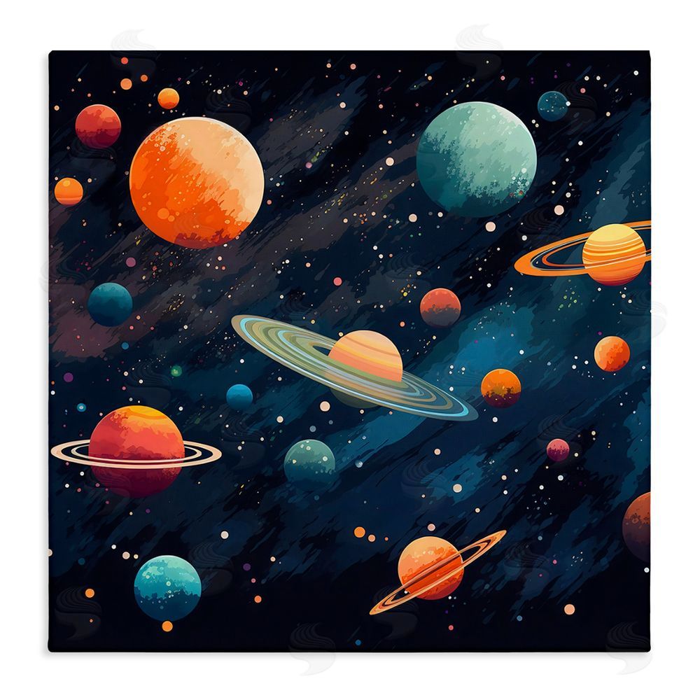 Creative Studio Orange & Blue Planets in Orbit Stretched Canvas Wall Art