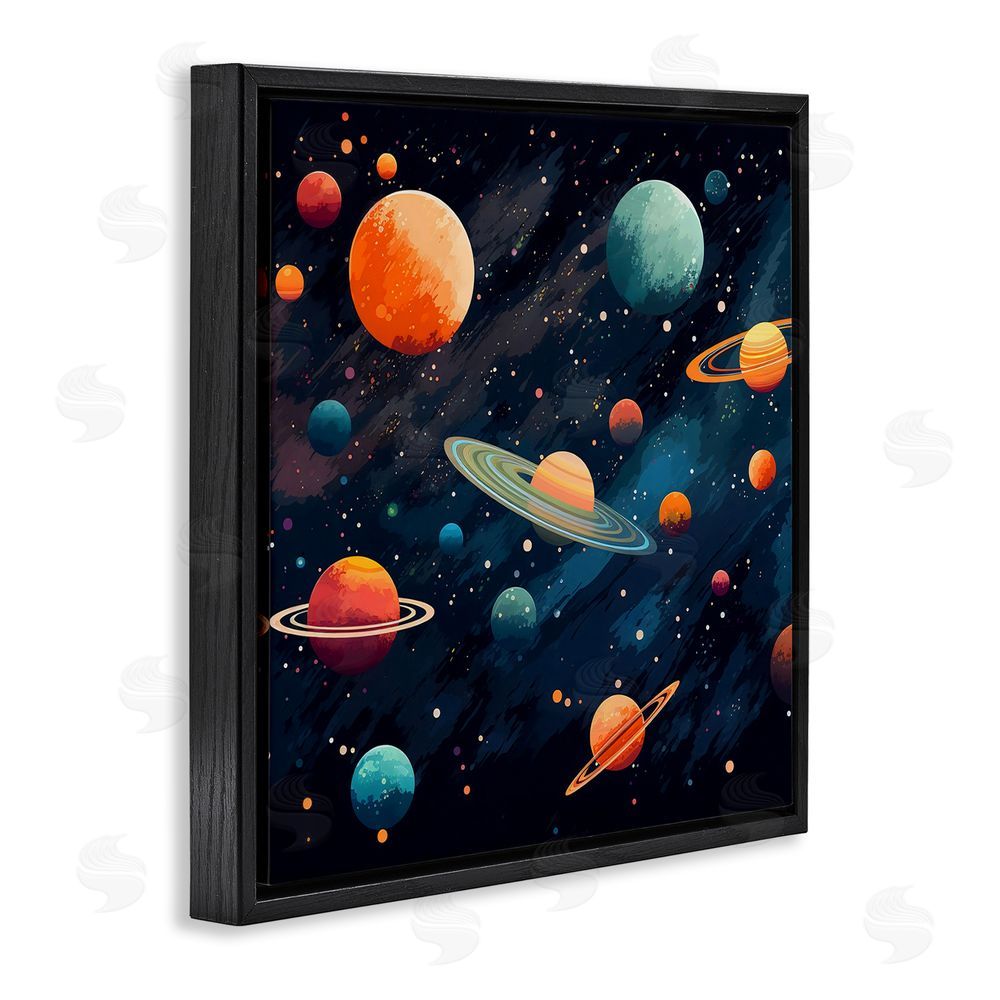 Creative Studio Orange & Blue Planets in Orbit Black Floating Framed Canvas Wall Art