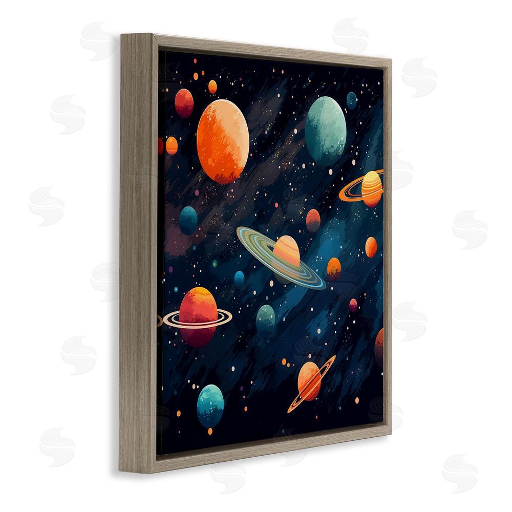 Creative Studio Orange & Blue Planets in Orbit Brown Floating Framed Canvas Wall Art