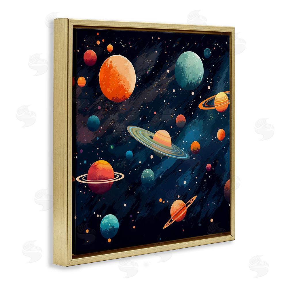 Creative Studio Orange & Blue Planets in Orbit Gold Floating Framed Canvas Wall Art