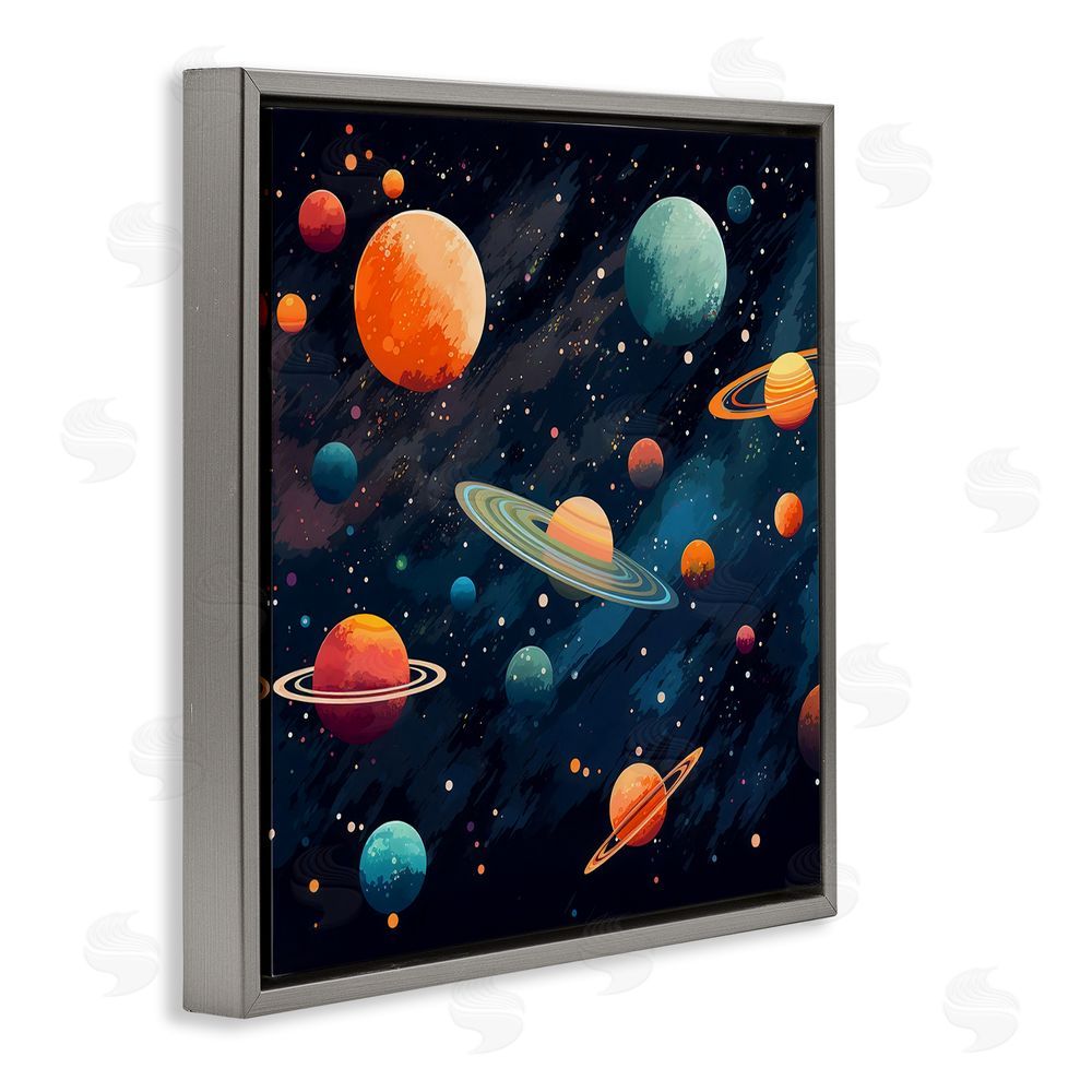 Creative Studio Orange & Blue Planets in Orbit Gray Floating Framed Canvas Wall Art
