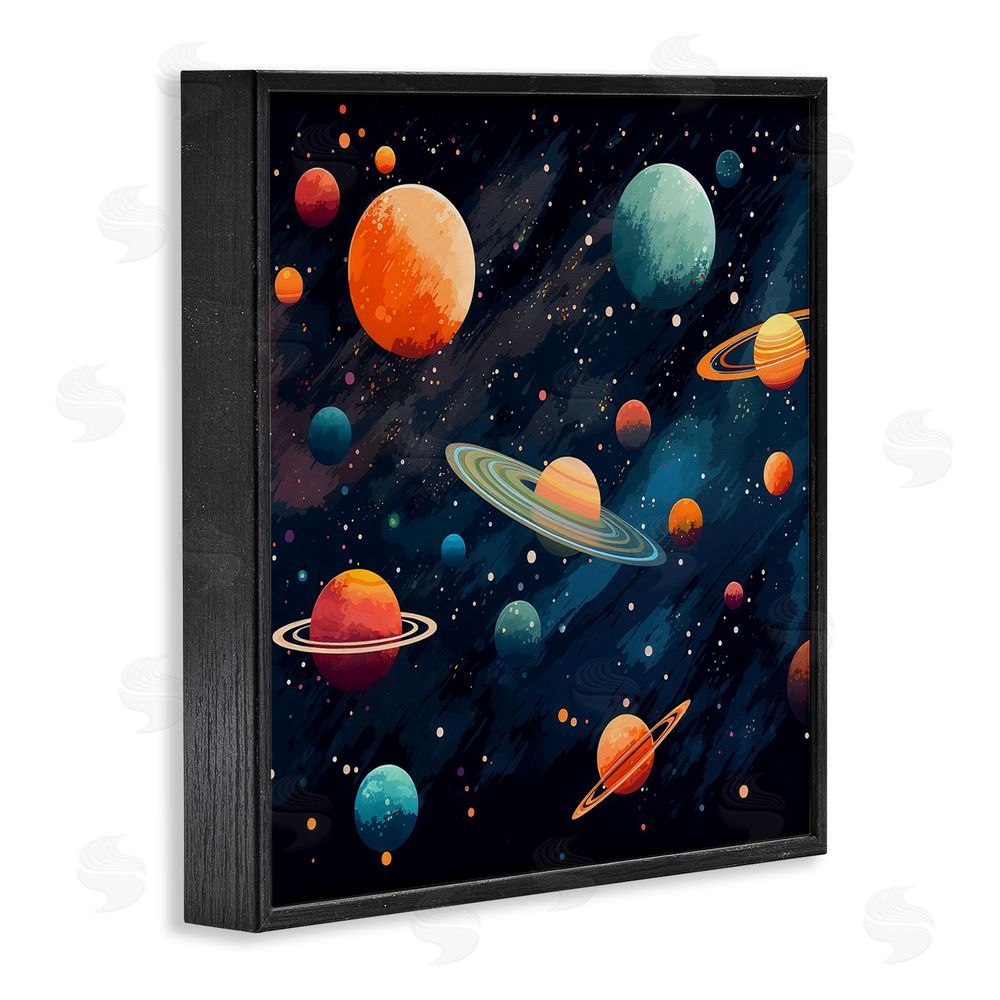 Creative Studio Orange & Blue Planets in Orbit Black Framed Giclee Wall Art
