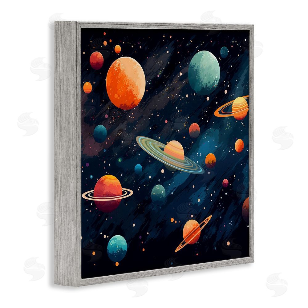 Creative Studio Orange & Blue Planets in Orbit Gray Framed Giclee Wall Art