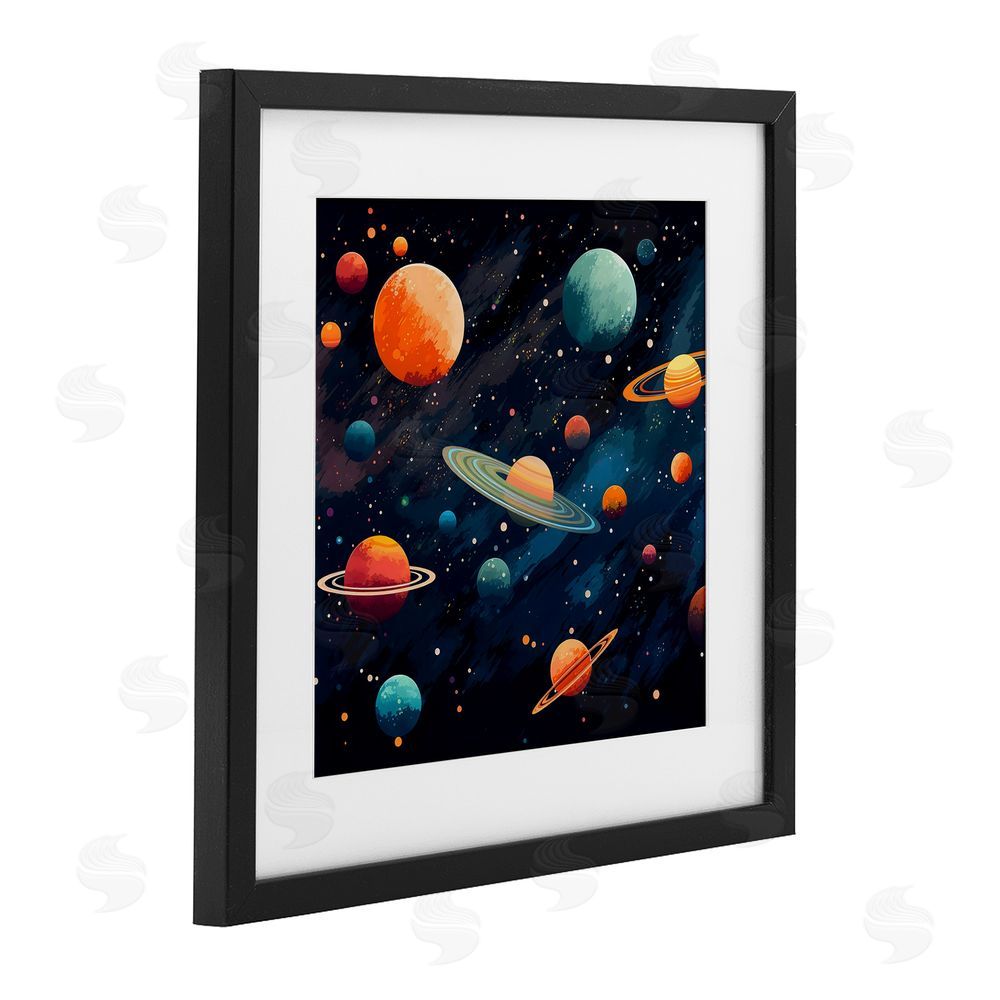 Creative Studio Orange & Blue Planets in Orbit Black Framed Print Under Glass Wall Art