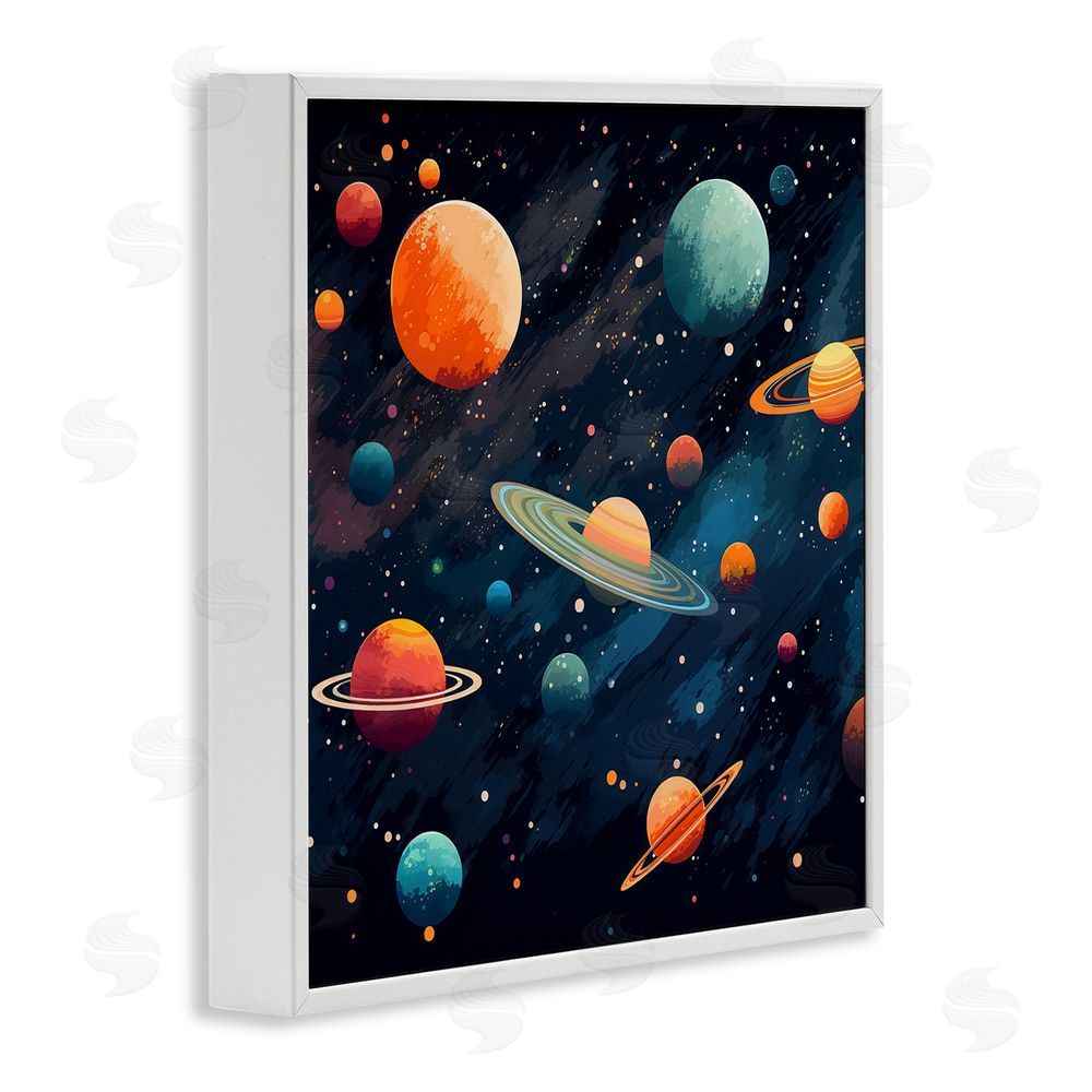 Creative Studio Orange & Blue Planets in Orbit White Framed Giclee Wall Art