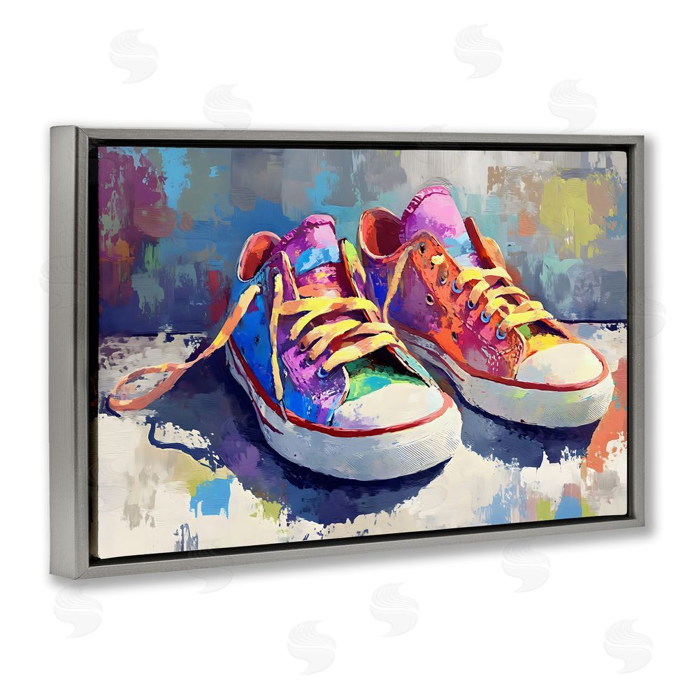 Creative Studio Colorful Low Top Sneakers Gray Floating Frame Canvas Wall Art Print