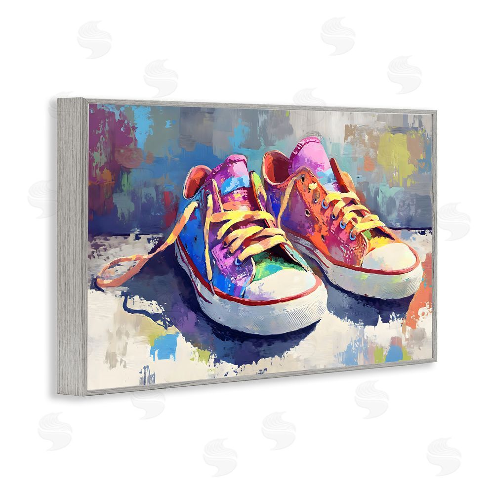 Creative Studio Colorful Low Top Sneakers Gray Framed Giclee Wall Art Print