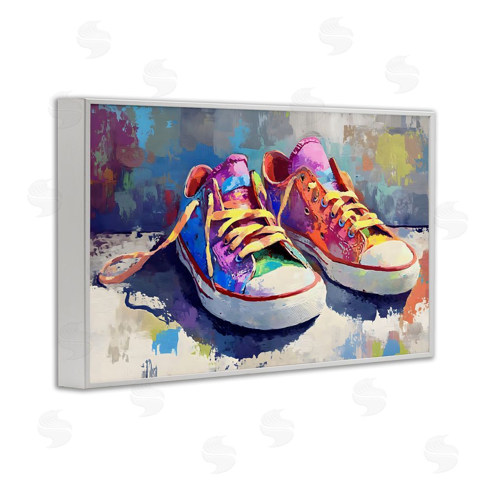 Creative Studio Colorful Low Top Sneakers White Framed Giclee Wall Art Print