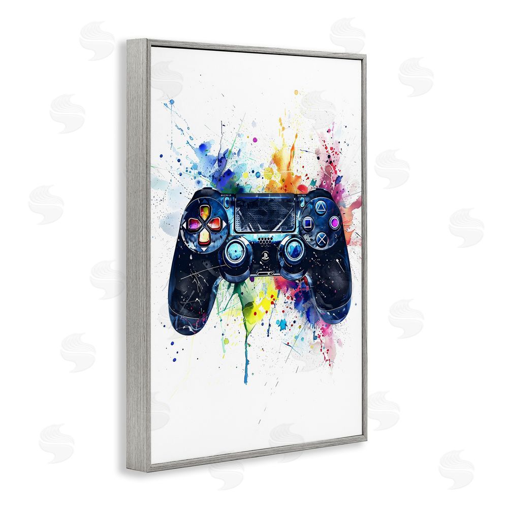 Creative Studio Colorful Gaming Controller Splatter Gray Framed Giclee Wall Art Print