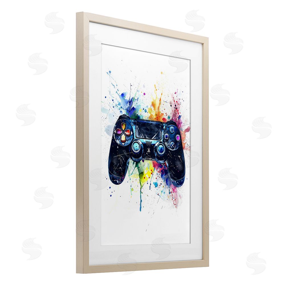 Creative Studio Colorful Gaming Controller Splatter Brown Framed Print Under Glass Wall Art