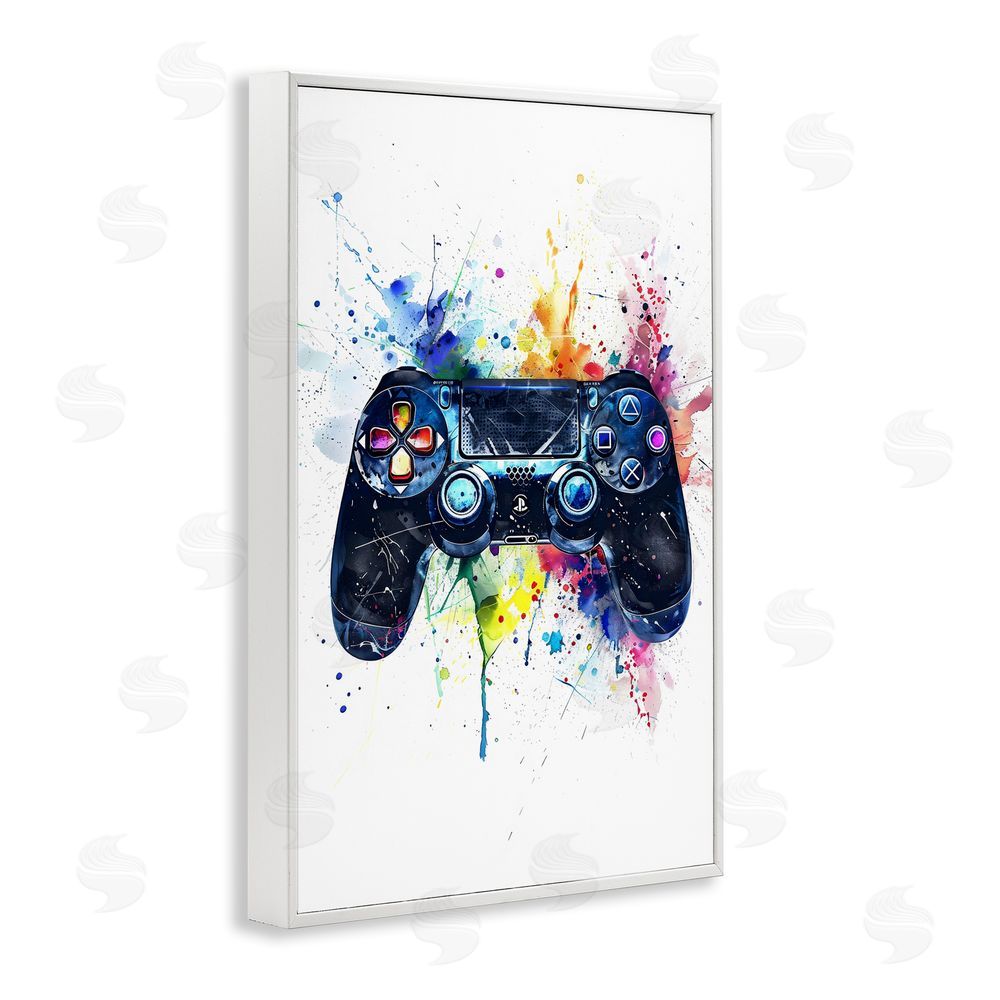 Creative Studio Colorful Gaming Controller Splatter White Framed Giclee Wall Art Print