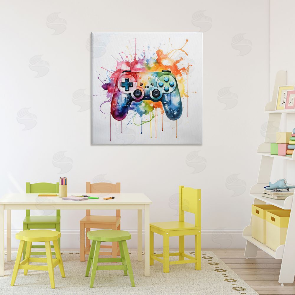Creative Studio Colors of Gaming Splatter Stretched Canvas Wall Art in Room