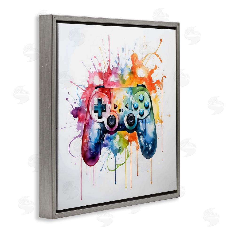 Creative Studio Colors of Gaming Splatter Gray Floating Frame Canvas Wall Art Print