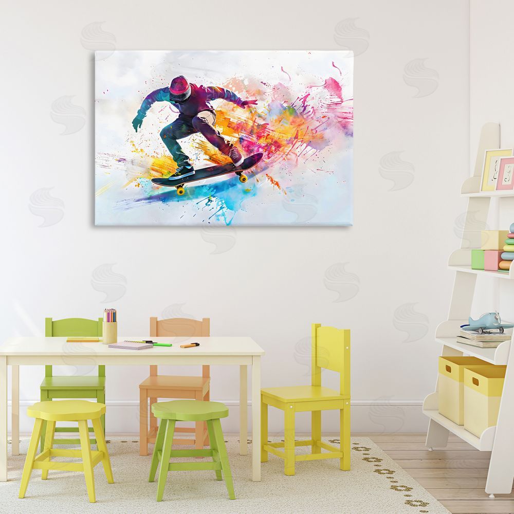 Creative Studio Skateboarder in Motion Stretched Canvas on Wall