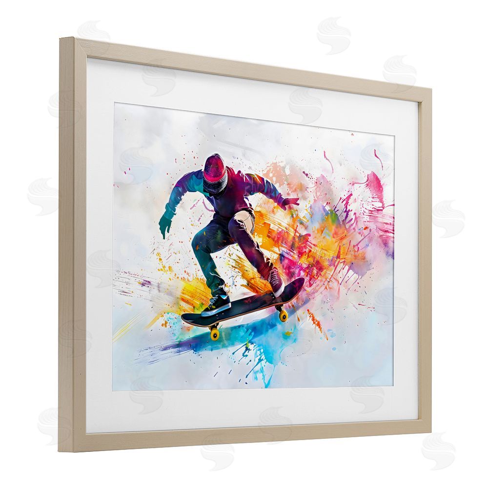 Creative Studio Skateboarder in Motion Brown Framed Print Under Glass with White Mat Wall Art