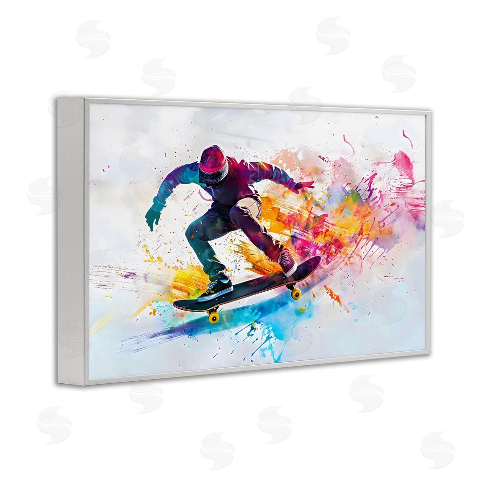 Creative Studio Skateboarder in Motion White Framed Giclee Wall Art Print