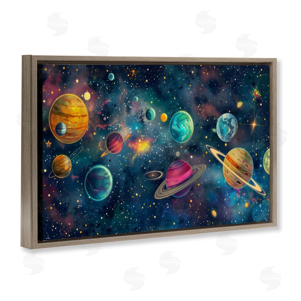 Creative Studio Celestial Planetary Parade Brown Floating Frame Stretched Canvas Wall Art Print