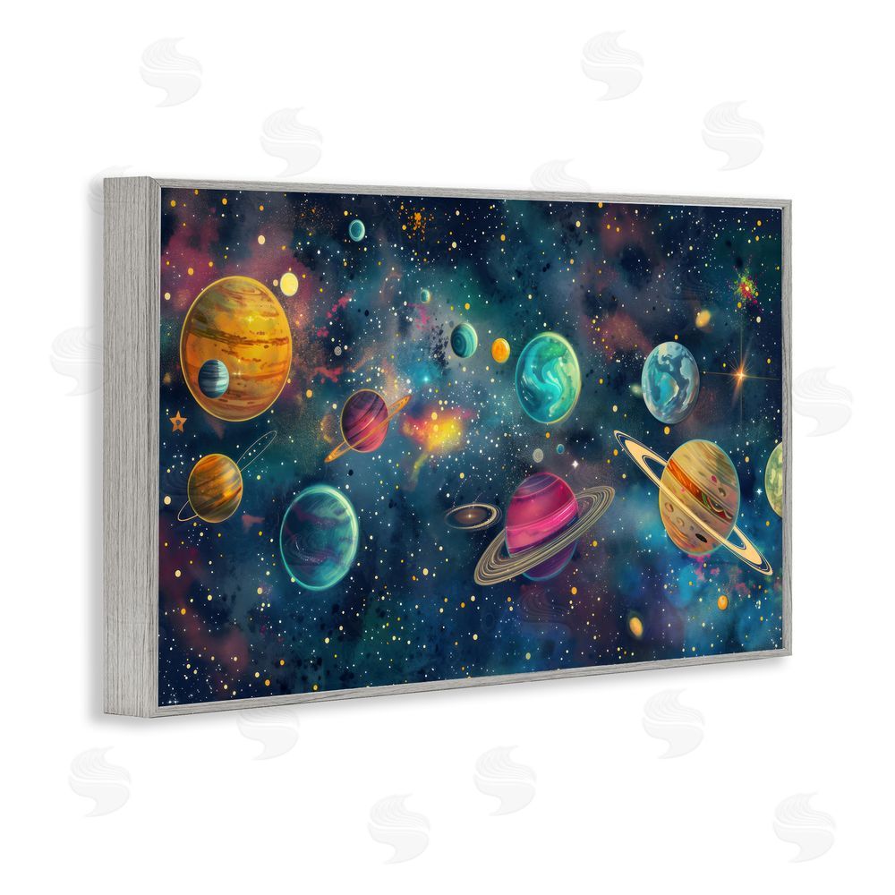 Creative Studio Celestial Planetary Parade Gray Framed Giclee Wall Art Print