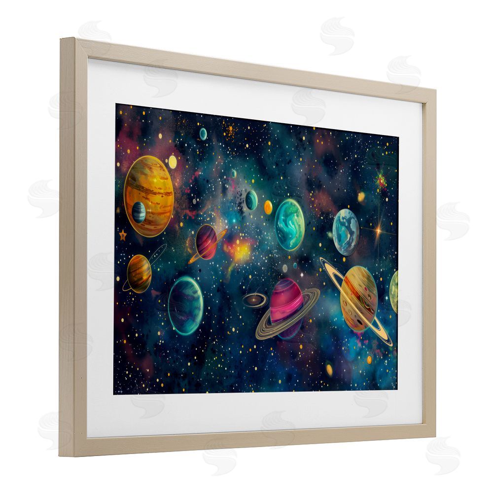 Creative Studio Celestial Planetary Parade Brown Framed Print Under Glass with Matting Wall Art