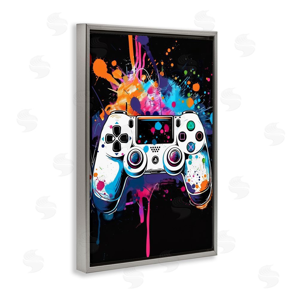 Creative Studio Controller Contrast with Neon Splatter Gray Floating Frame Canvas Wall Art Print
