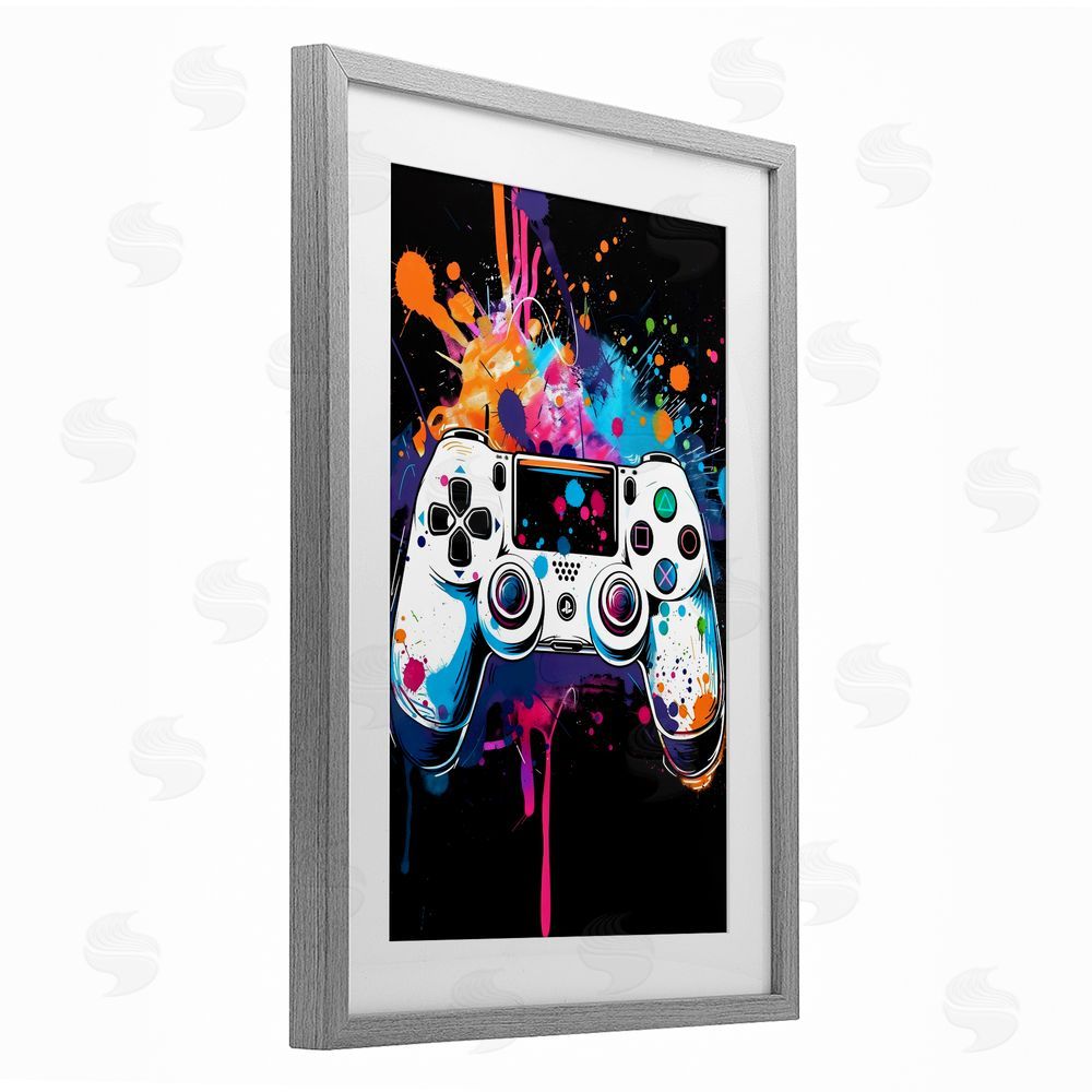 Creative Studio Controller Contrast with Neon Splatter Gray Framed Print Under Glass Wall Art