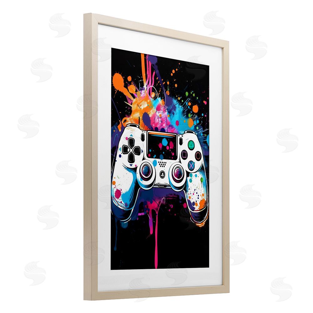 Creative Studio Controller Contrast with Neon Splatter Brown Framed Print Under Glass Wall Art